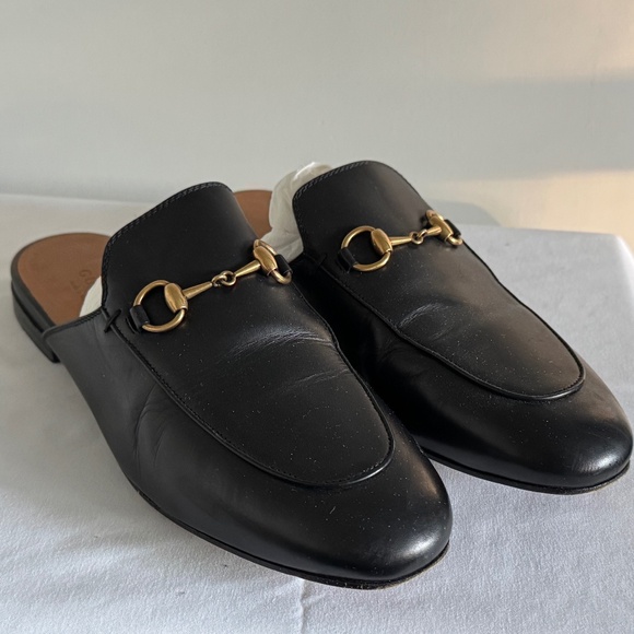 Women's Gucci Mule Loafers in classic black and gold horsebit hardware, size 37 - Picture 1 of 8